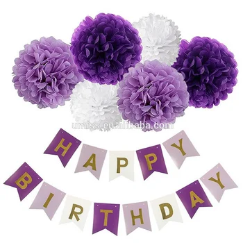 umiss paper purple color happy birthday banner bunting tissue paper purple happy birthday signs
