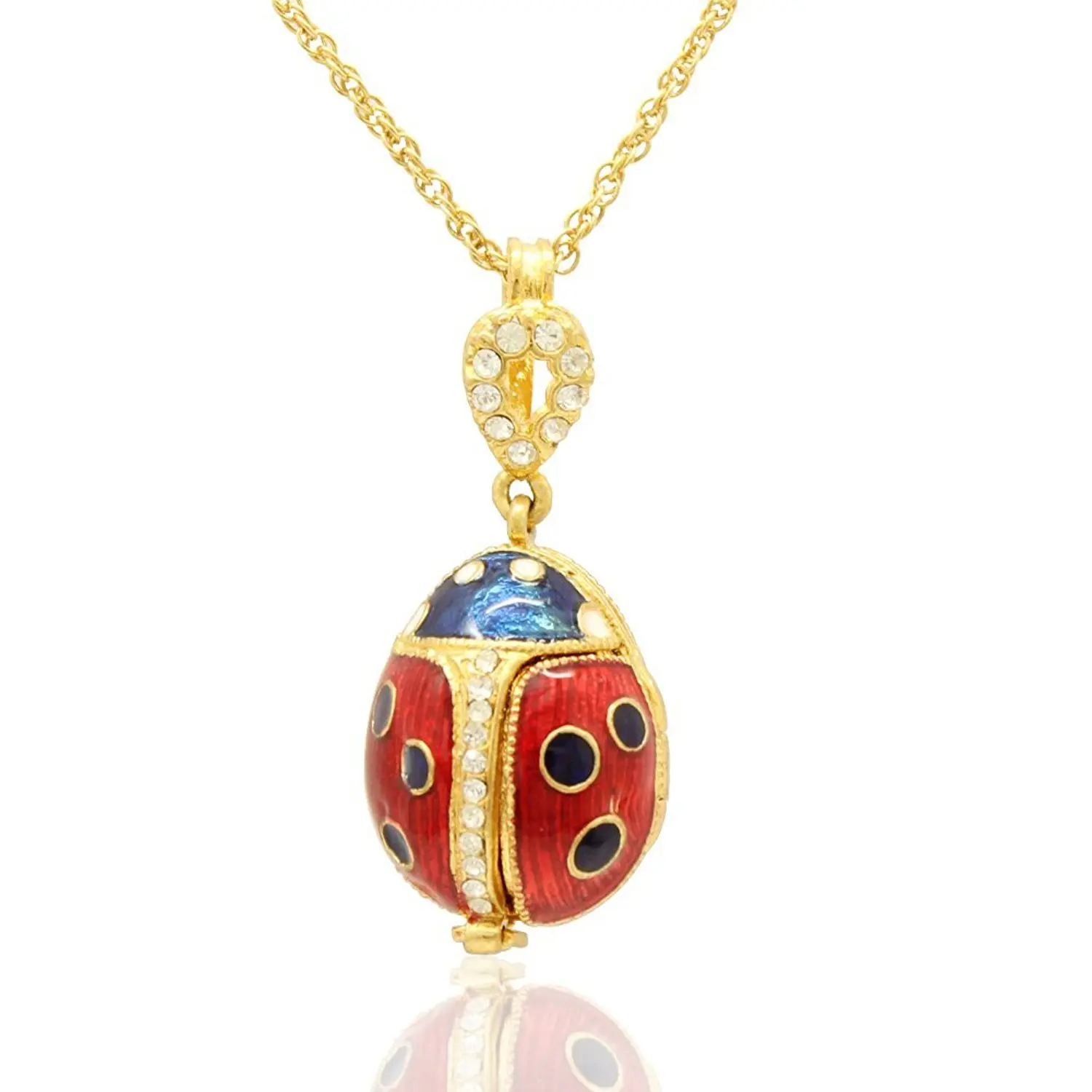 MYD Jewelry Ladybug Locket Easter Egg Faberge Egg Pendant Necklace