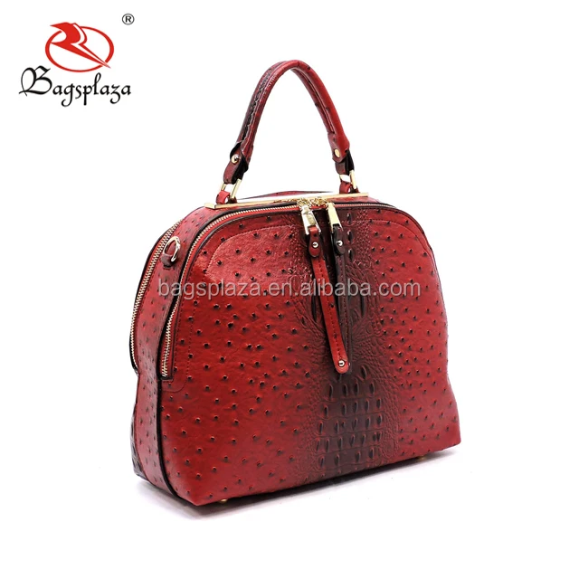 red ostrich bag