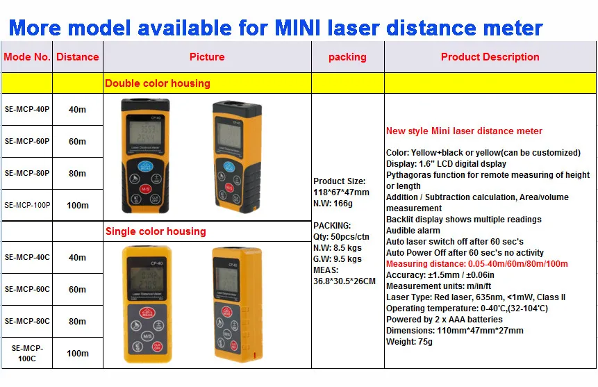 Mini portable 100M cross line laser measure range finder