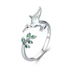 New Trendy 925 Sterling Silver Bird & Spring Tree Leaves Open Size Finger Ring