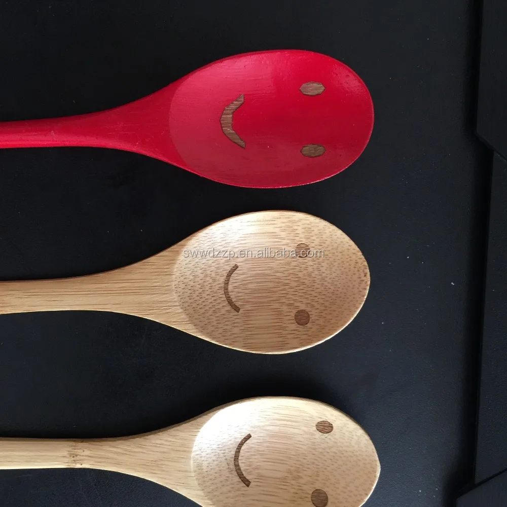 Ecofriendly Hot Sale Nature Mini Color Smile Face Bamboo Spoon For