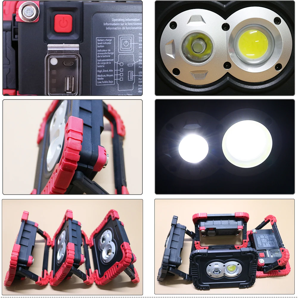 Super Bright 10 W 1050 Lumen Portable Work Zone Rechargeable Cob Led