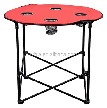 Camping Round Collapsible Portable Picnic Table With 4 Cup Holders And Carry Bag Product On
