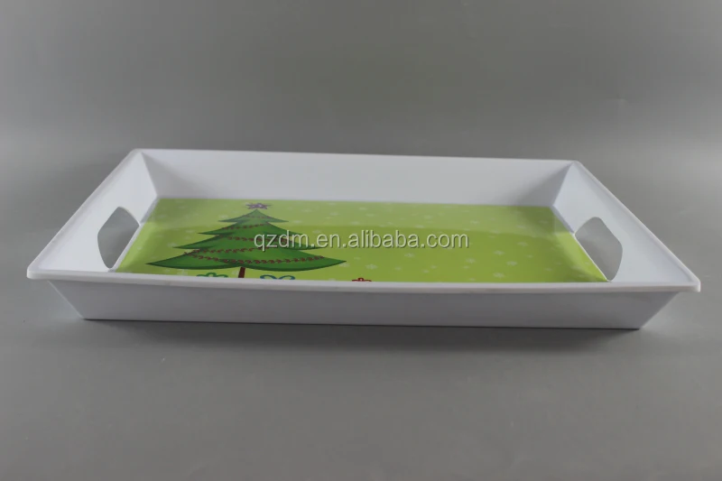 Xmas Plastic food tray melamine Christmas tray with hanld 15.5inch