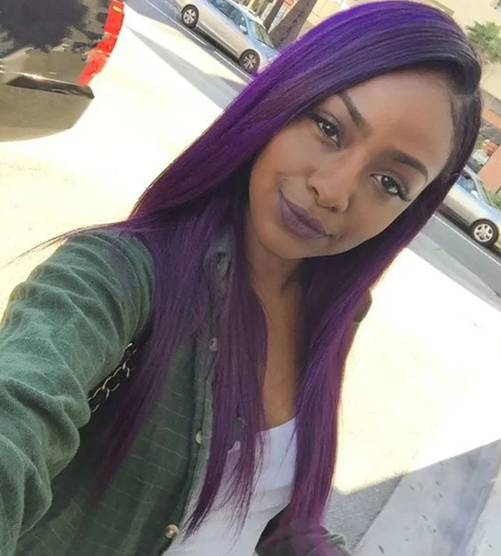 Silky Straight Ombre Color Purple Human Hair Wigs Ombre Lace Front