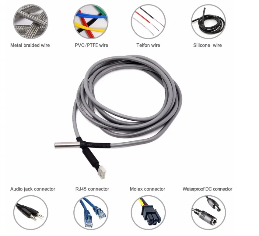 Oem 100% 방수 Ds18b20 온도 센서 와이어 실리콘 와이어 - Buy Ds18b20 온도 센서 와이어 실리콘 와이어 ...