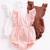 Boutique New born Baby Girls Flutter Ruffle Romper Blank Onesie Baby Clothes Cute Plain Baby Linen Bubble Rompers