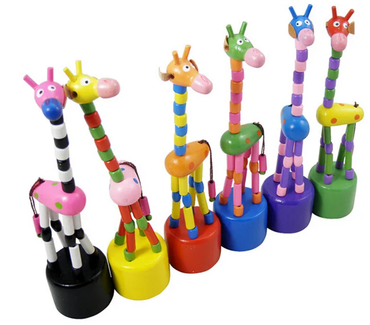 Wooden Giraffe Push Puppets,swing Body Giraffe Desktop Toys Cartoon 