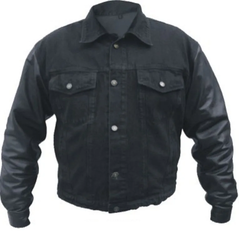 Mens Black Denim Jacket Leather Sleeves India - Buy Mens Black Denim ...