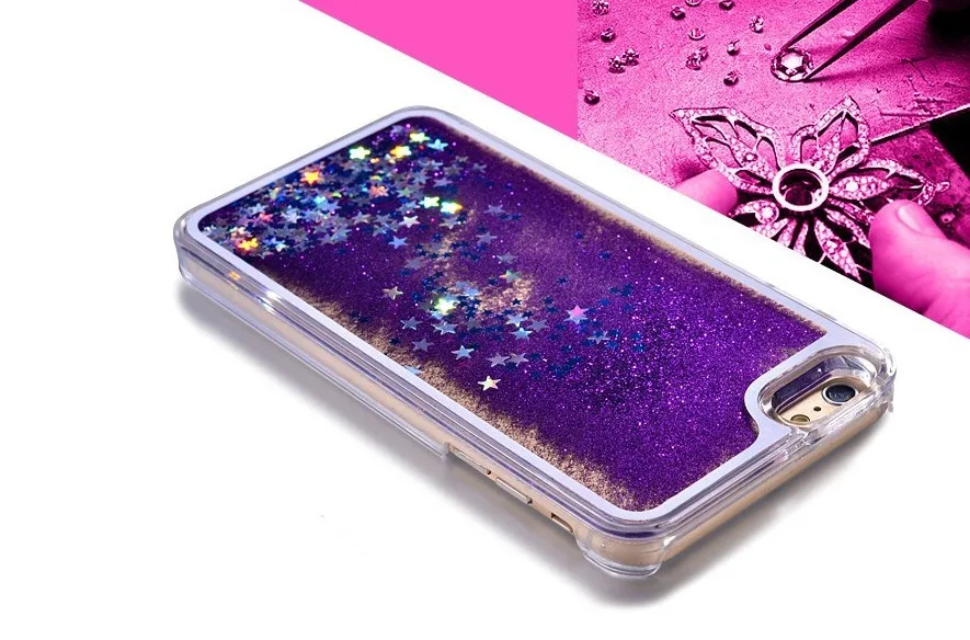 Hot Transparent Phone Case Glitter Stars Dynamic Liquid Quicksand Hard Case Back Cover Forfor iphone 6 plus 6s plus