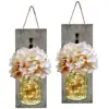 Mason Jar Sconce with LED FAIRY LIGHTS - Handcrafted Hanging Mason Jar Sconces Wall Decor (Set of 2)