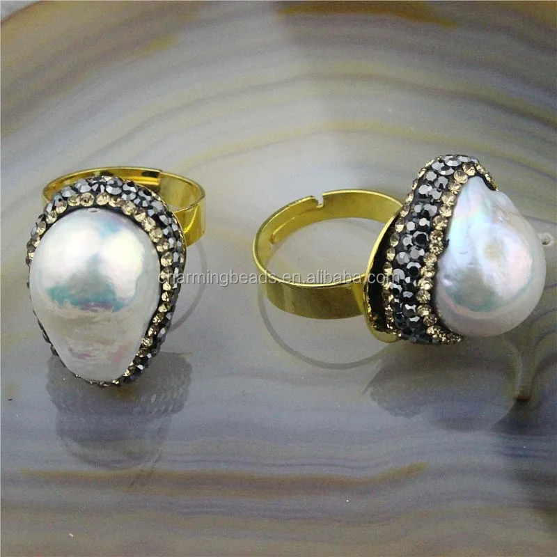 CH-JCR0123 metal pave setting freshwater pearl jewelry ring,wholesale pearl ring design,fashion adjustable ring,