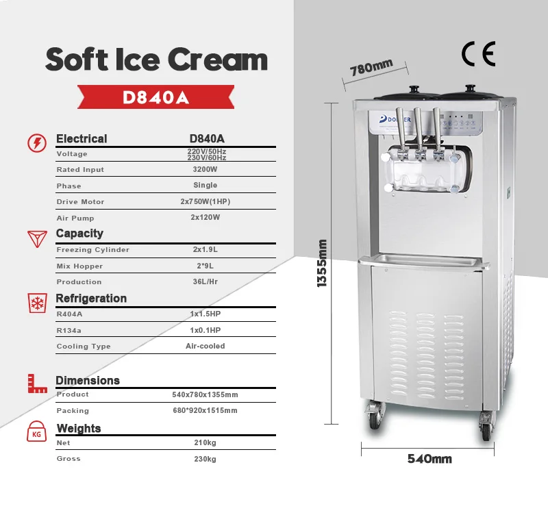 Donper D840a Three Flovors Ice Cream Air Pump Donper Soft Serve Machine