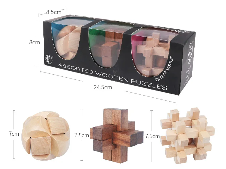 IQ 3D Cube Brain Teaser Assorted Metal and Wooden Puzzle Toys Mind and... 