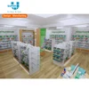 Wooden and Glass Gondola Pharmacy Shelves For Pharmacy Shop Interior Design