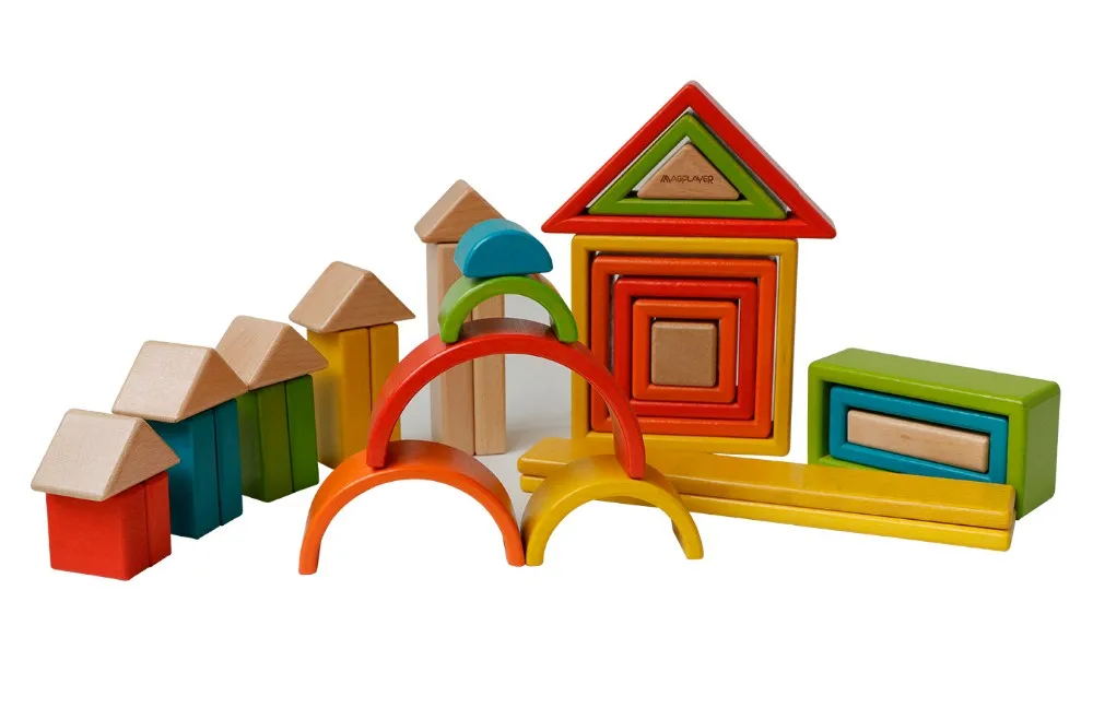 儿童蒙特梭利教育婴儿玩具 33 件木制积木彩虹设置为学龄前和幼儿园