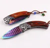 OEM rainbow Damascus folding blade knife with colorful Titanium surface