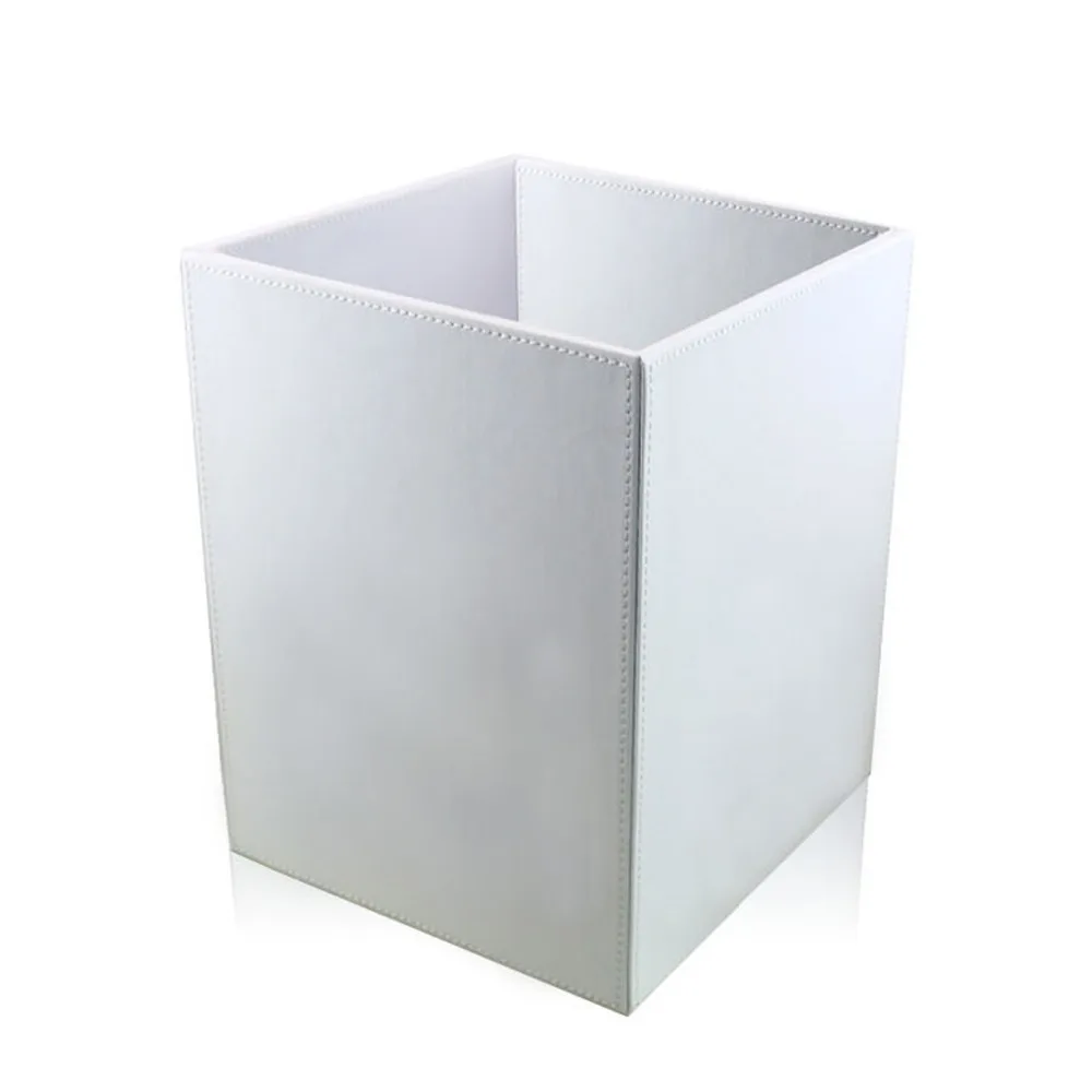Hotel Supplier White Leather Wooden Kitchen Trash Bins Handmade