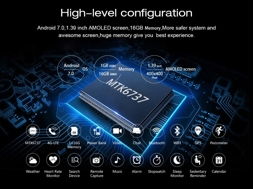 Factory Mtk 6737 Android 7.0 Smart Watch 2018 Wifi Video