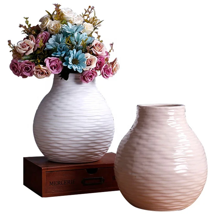 China Manufacturer Wholesale Rippled Porcelain Ceramic Flower Vase