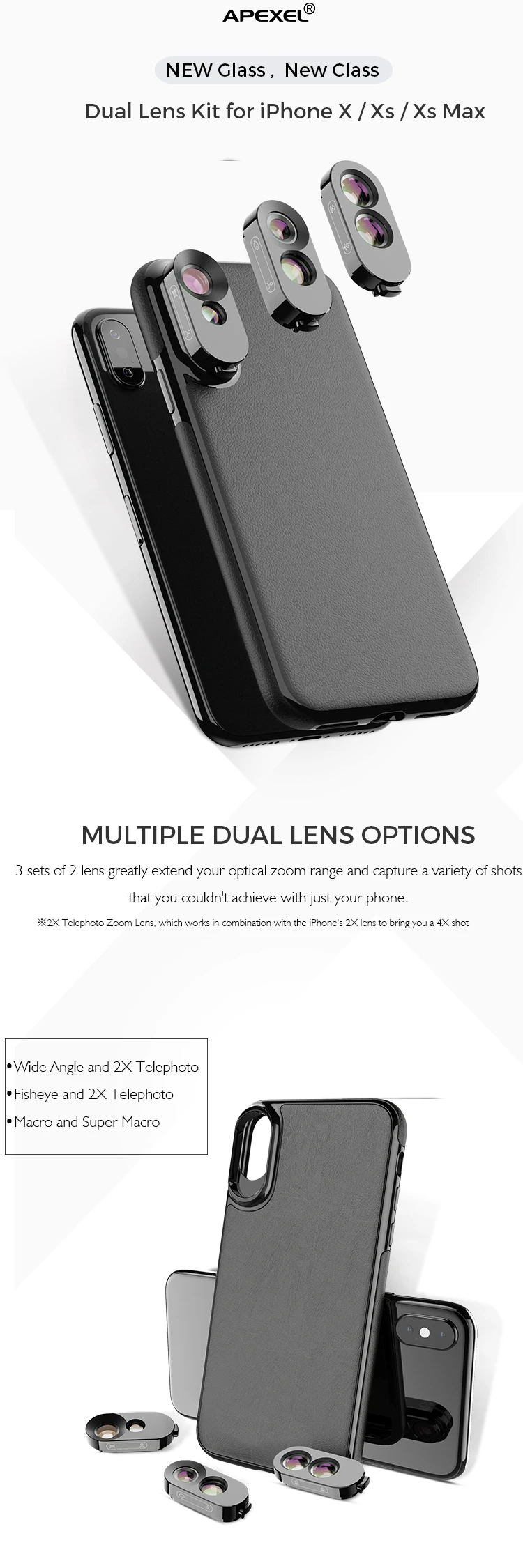 180°Fisheye, 120° Wide-Angle, 10X Macro MOMAX Lens Case for Apple iPhone XR: 3 in 1 Dual Optics Lens Kit Black Two Layers Double Protection