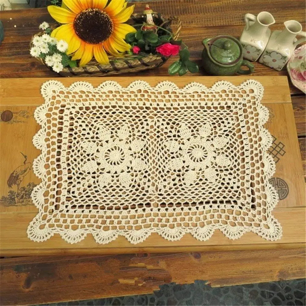 Buy Hoomy Vintage Hand Crochet Doilies Beige Lace Placemats Floral