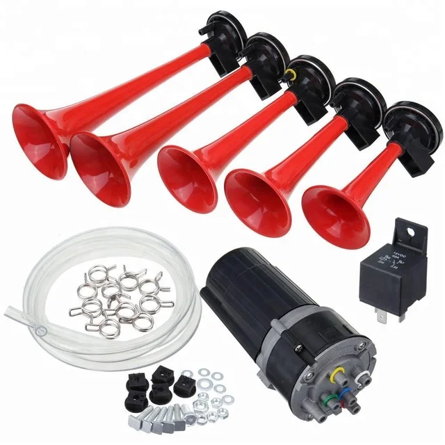 Honhill 5 trompette Chrome Musical Air Horn La Cucaracha 12V 125db avec kit compresseur pour Voiture camions van bateau