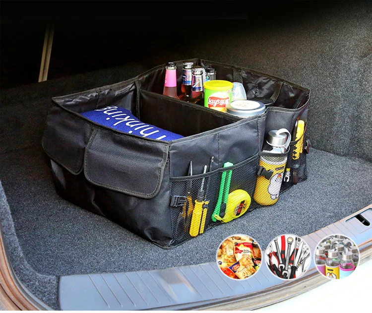 Factory in stock two large compartments collapsible storage container foldable car trunk organizer bag