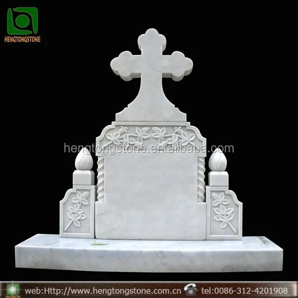 white marble carved cross headstone monument