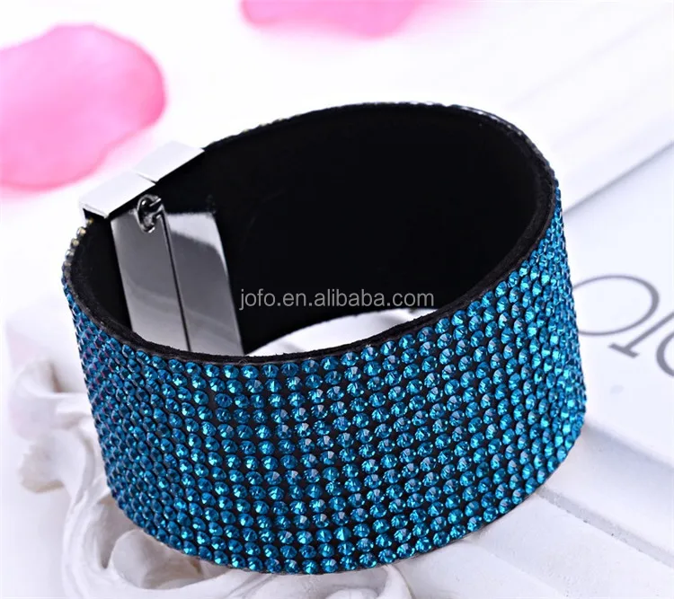 Quality Wide Wrap Rhinestone Bling Bracelet Band Magnetic Clasp