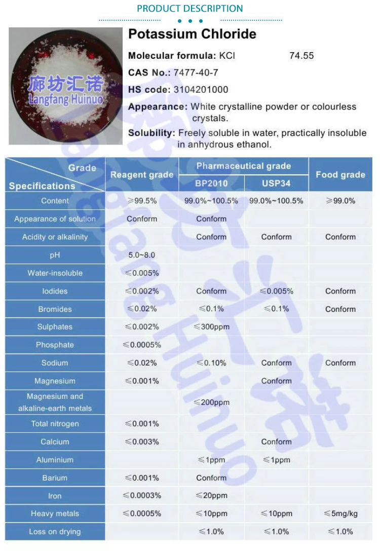 High Quality Electronic Food Grade Potassium Chloride Table Salt Buy Potassium Chloride Table Salt Potassium Chloride Specification Potassium Chloride Regent Grade Product On Alibaba Com