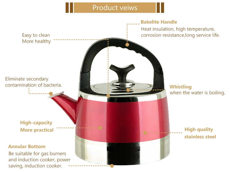whistling kettle High quality color painting 2.5L stainless with black nylon handle whistling kettle