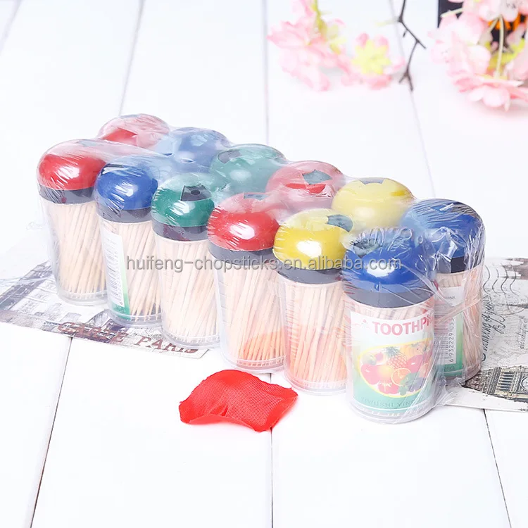 
Bamboo Toothpicks in PS bottled packing with customized sticker 