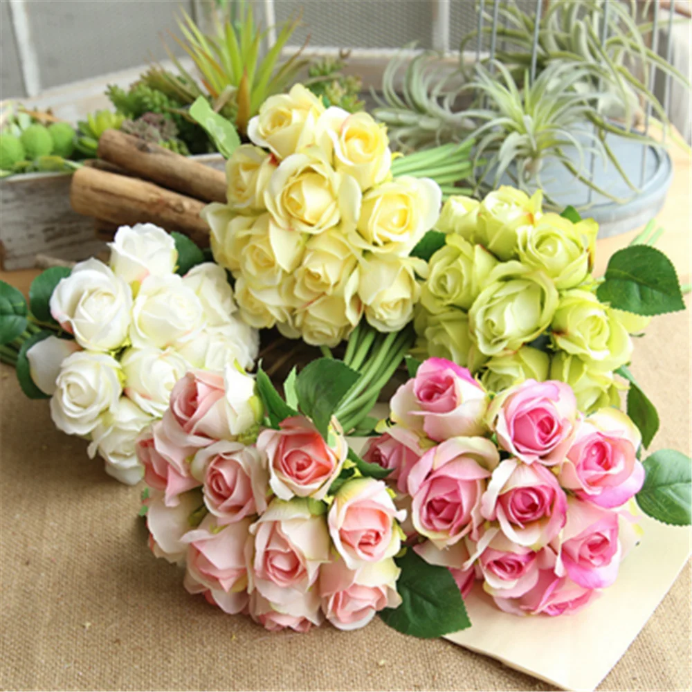 Decorative Silk Red Cheap Wholesale Artificial Eleven Heads Rose Buy Wholesale Artificial