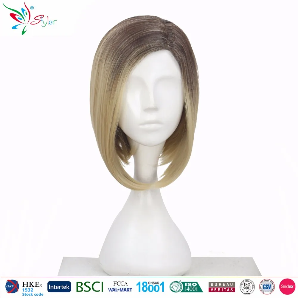 Chinese Short Brown Straight Synthetic Ladys Wigs Cheap For Small Heads
