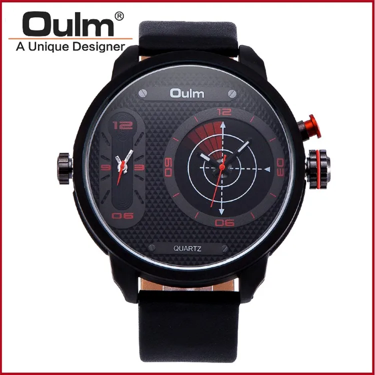 Unique Designer Oulm Watch Luxury Brand Double Time Leather Band 30m ...