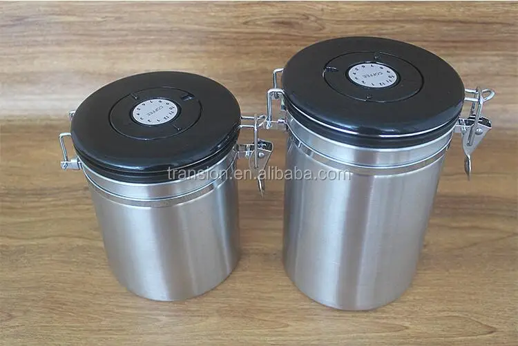 Airtight Round Stainless Steel Canister With Black Lid And Locking