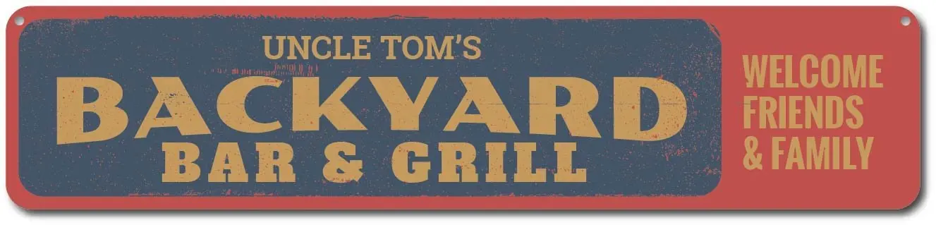 Backyard Bar & Grill Sign, Personalized Welcome Friends Family Sign, Custom Bar Name Sign, Metal Beer Sign - Quality Aluminum ENSA1001374 - 4"x18" Quality Aluminum Sign