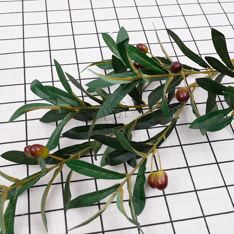 6 Branches Plastic Olive Leaves Stem Artificial Olive Branch With