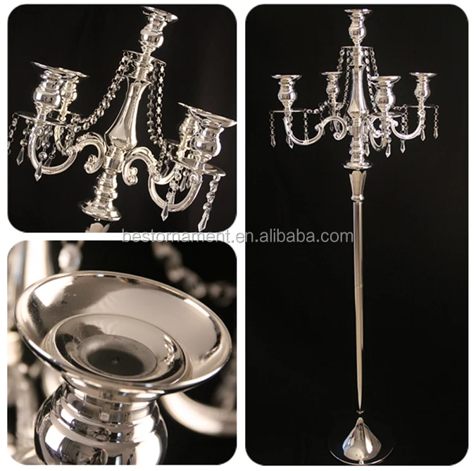 Wholesale Tall 5 Arms Candlestick Nickel Plated Metal Candelabra Candle