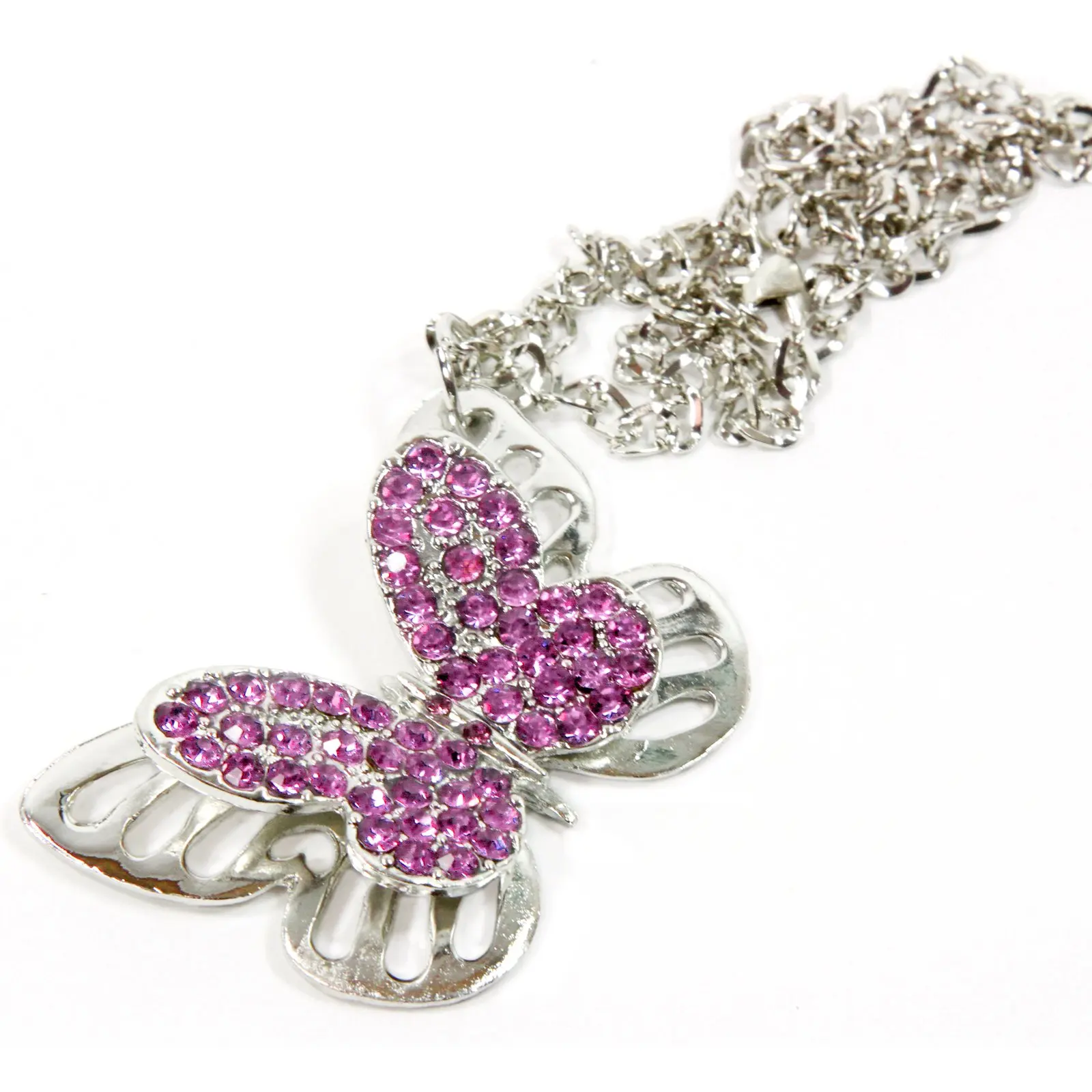 Red Hound Auto Silver Bling Butterfly Mirror Car Charm Hanger Ornament Pink Rhinestones with Chain