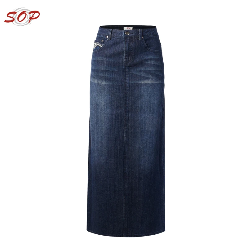 women's plus size long denim skirts