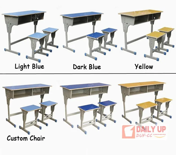 Two Seater School Desk & Chair Classroom Bench Furniture Wooden Study Table For Children