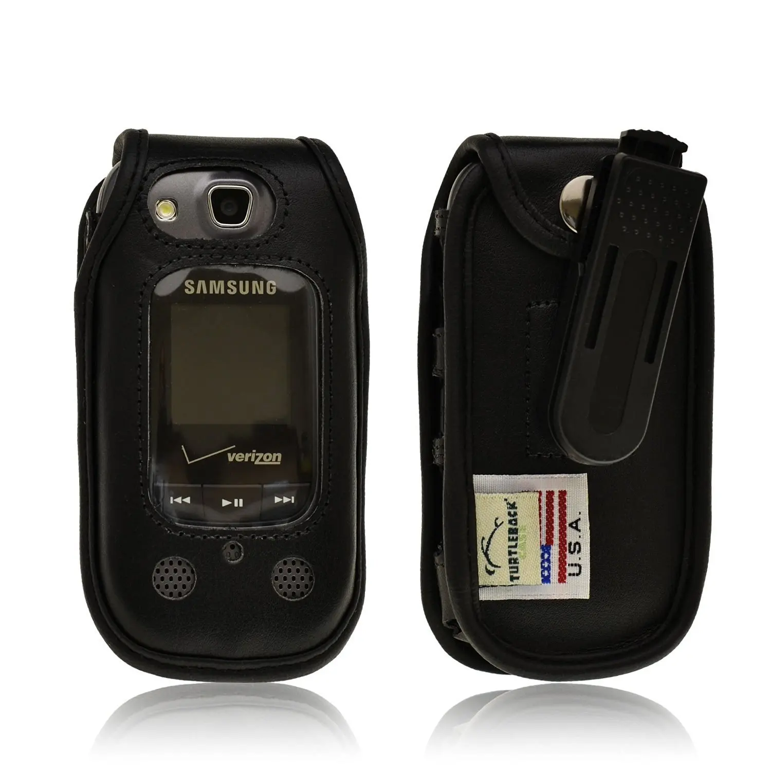 Get Quotations · Turtleback Black Leather Case for Samsung Convoy 3 U680 Flip Phone Case with Rotating Belt Clip