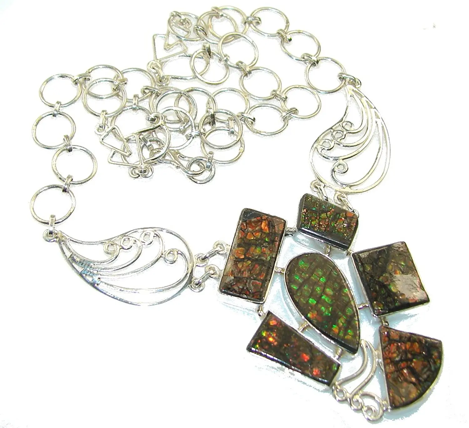 FREE GIFT BOX Ammolite Women 925 Sterling Silver Pendant