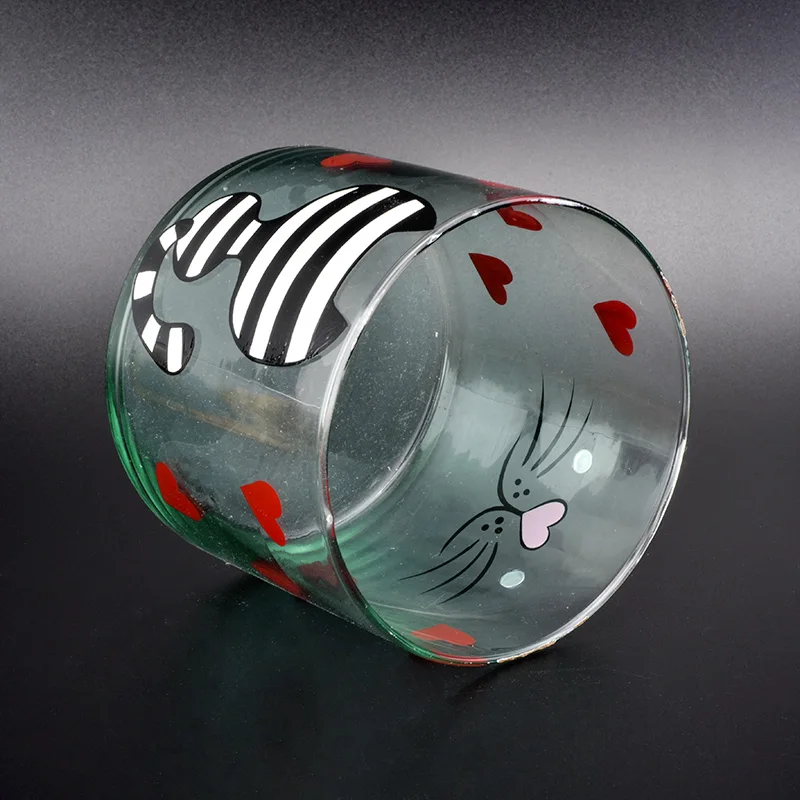 Wholesales cat glass candle jars heart home decoration
