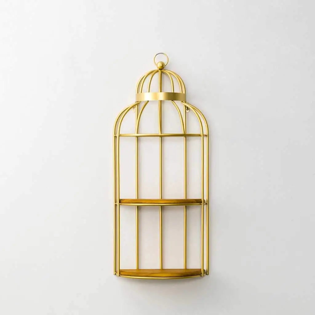 YUAN-magazine stand Bird cage Rack Vintage Round Three-Layer Bird cage Iron + Solid Wood Frame Multifunctional Living Room Floor Bird cage Storage Rack