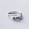 Korean Hot Sale Design 925 Sterling Silver Rings Retro Vintage Carp Lotus Open Flexible Ring Jewelry For Women