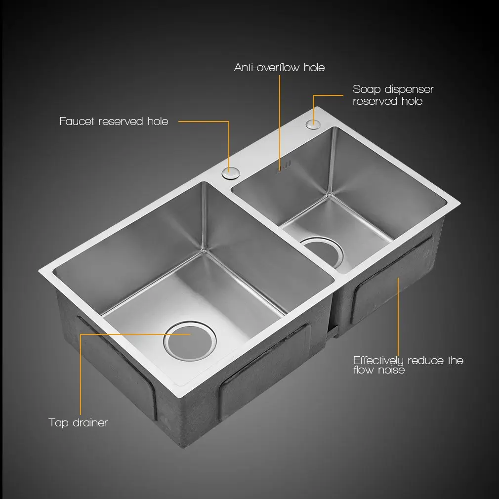 France Stylish Hot Sale Handmade Double Sink Brushed Stainless Steel Kitchen Sinks 78 X 43 X 22 Cm Buy Double Sink
